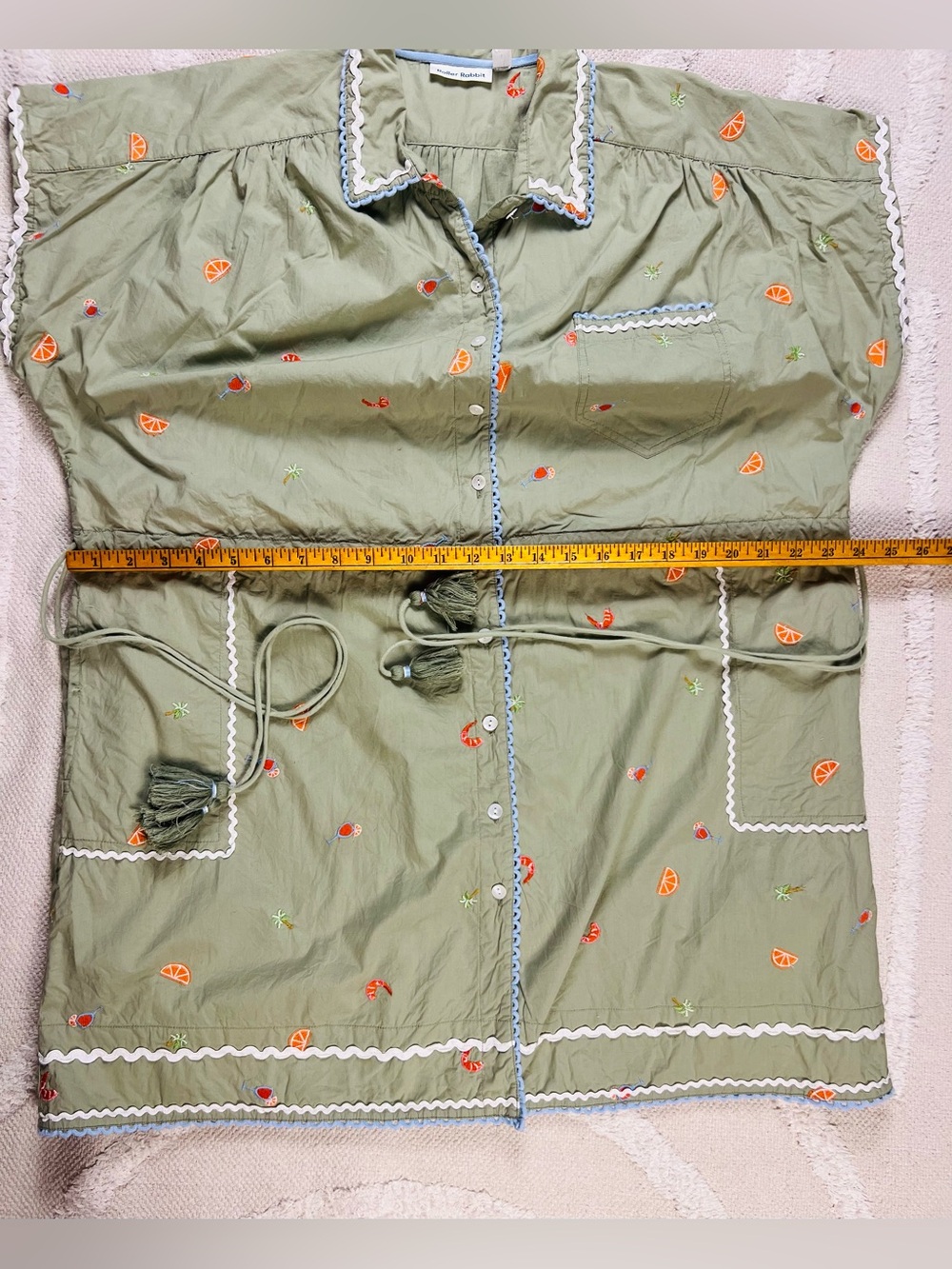 Roller Rabbit Ocaso Ellyott Dress – Olive Embroidered Shirt Dress –100% Cotton L - Picture 11 of 15